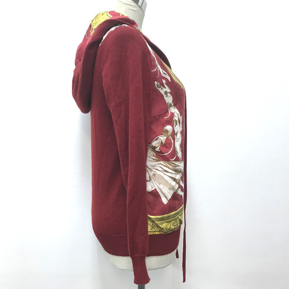 HERMES knit cashmere Red x yellow Tops shirt All-over print with hood Women 36 Used Authentic