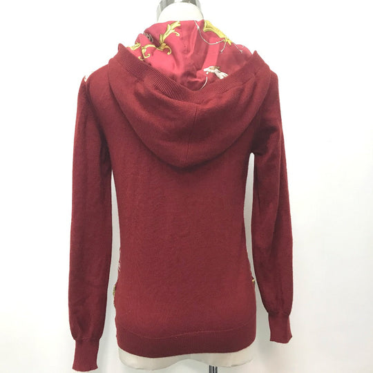 HERMES knit cashmere Red x yellow Tops shirt All-over print with hood Women 36 Used Authentic