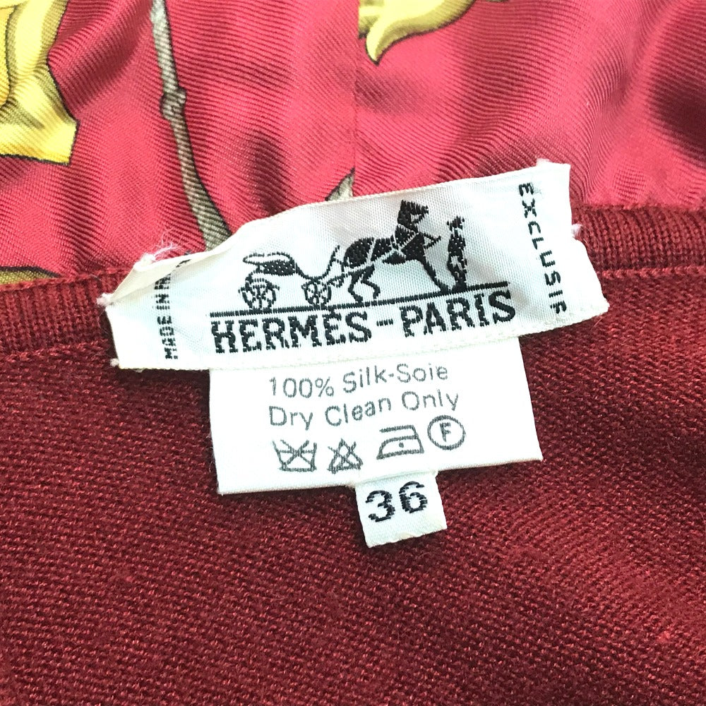 HERMES knit cashmere Red x yellow Tops shirt All-over print with hood Women 36 Used Authentic