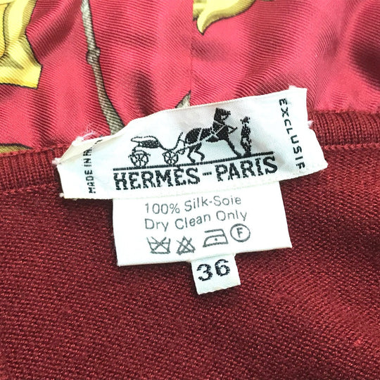 HERMES knit cashmere Red x yellow Tops shirt All-over print with hood Women 36 Used Authentic