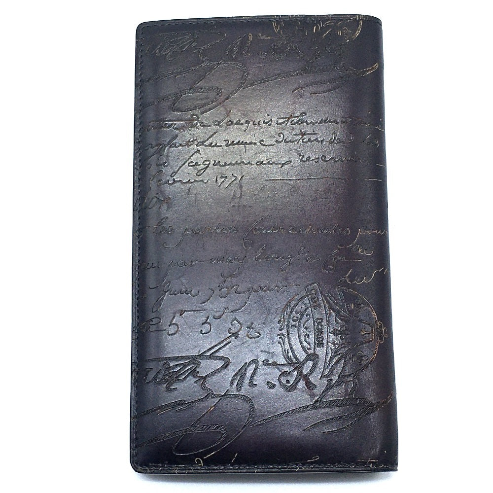 Berluti Folded wallet leather Dark purple typex black calligraphy Ebene mens Used Authentic