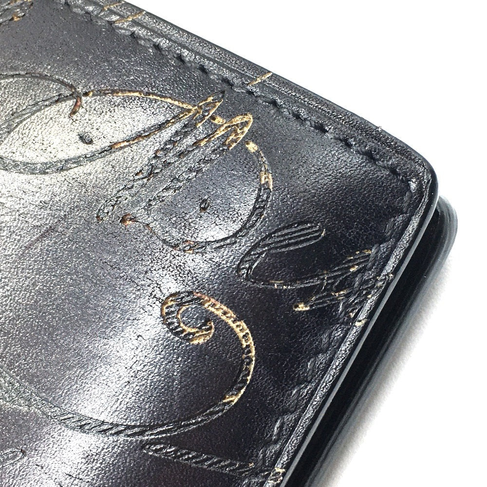 Berluti Folded wallet leather Dark purple typex black calligraphy Ebene mens Used Authentic