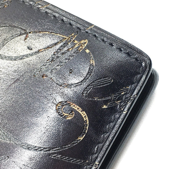 Berluti Folded wallet leather Dark purple typex black calligraphy Ebene mens Used Authentic