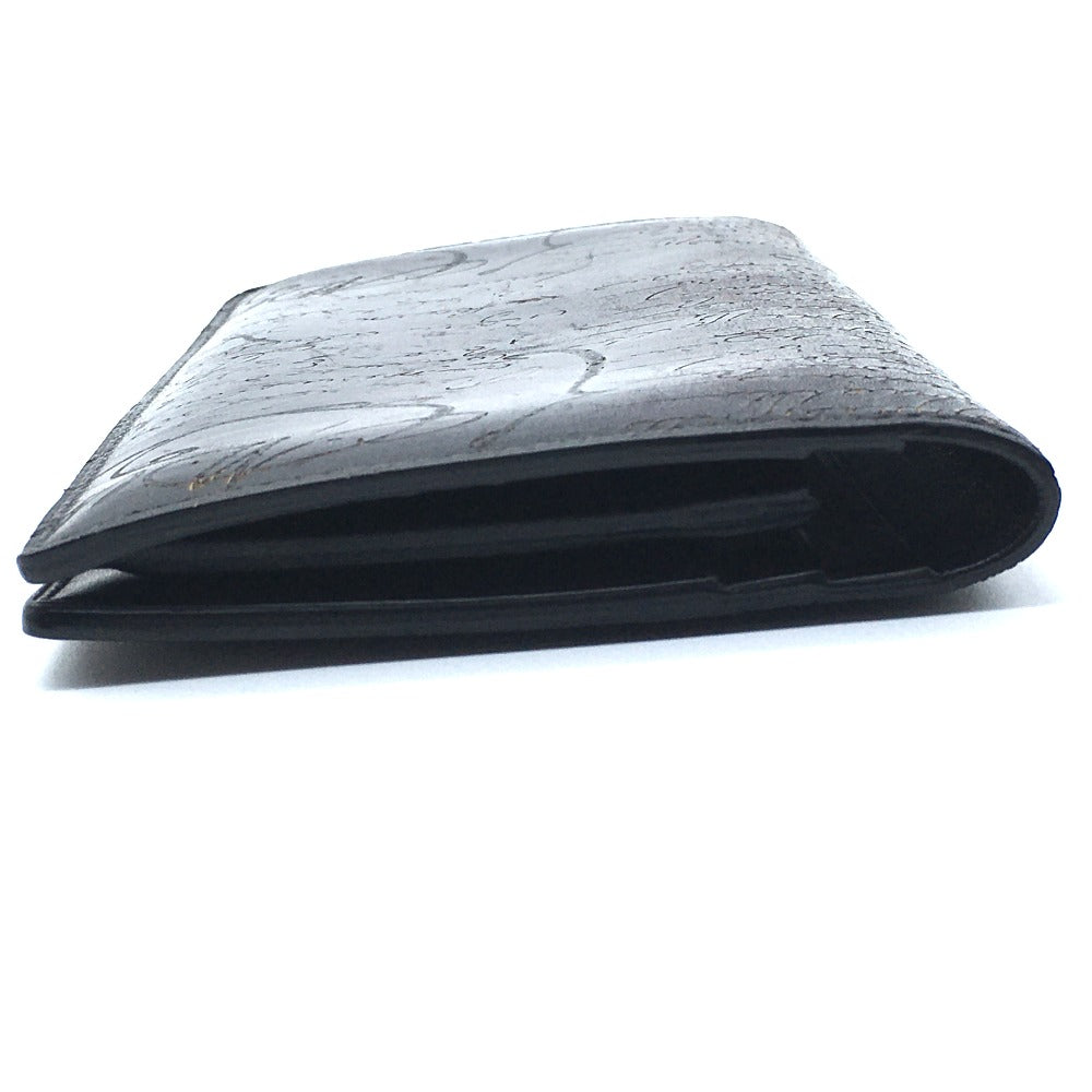 Berluti Folded wallet leather Dark purple typex black calligraphy Ebene mens Used Authentic
