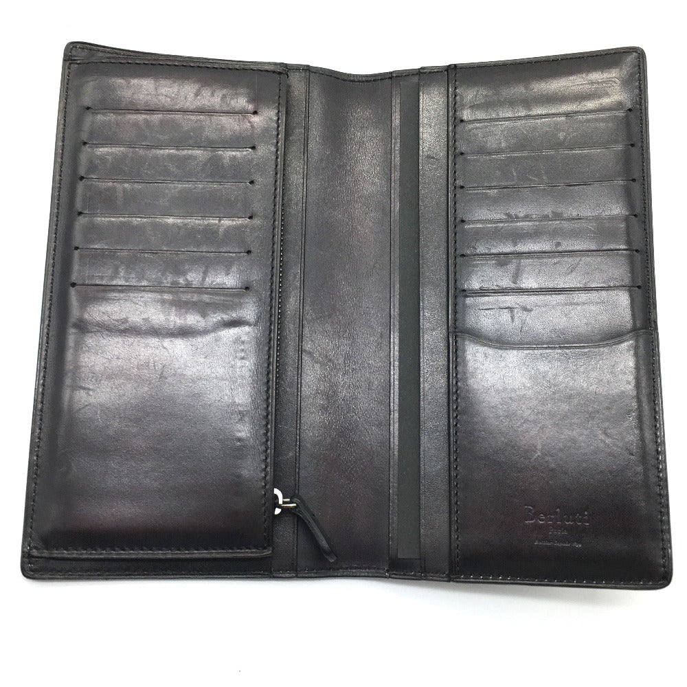 Berluti Folded wallet leather Dark purple typex black calligraphy Ebene mens Used Authentic