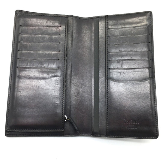 Berluti Folded wallet leather Dark purple typex black calligraphy Ebene mens Used Authentic