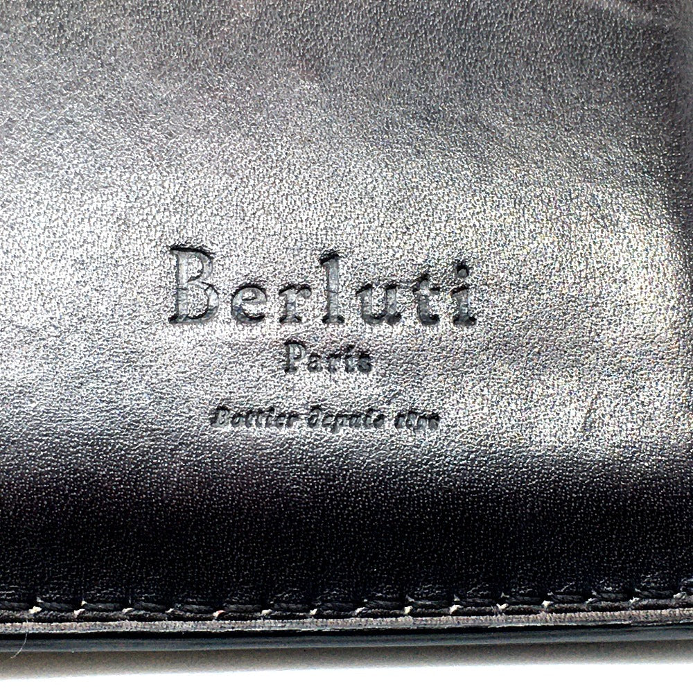 Berluti Folded wallet leather Dark purple typex black calligraphy Ebene mens Used Authentic