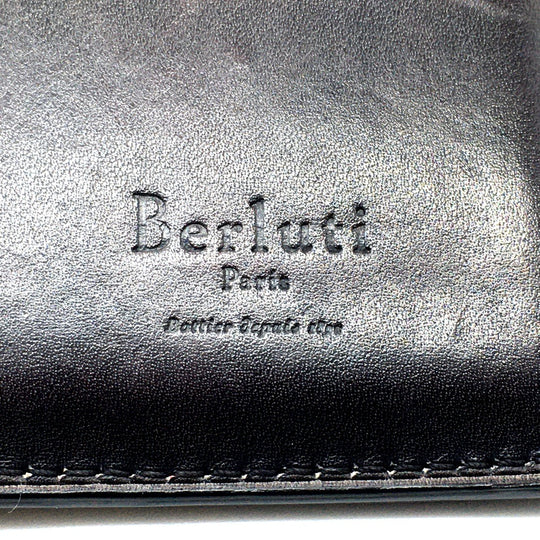 Berluti Folded wallet leather Dark purple typex black calligraphy Ebene mens Used Authentic