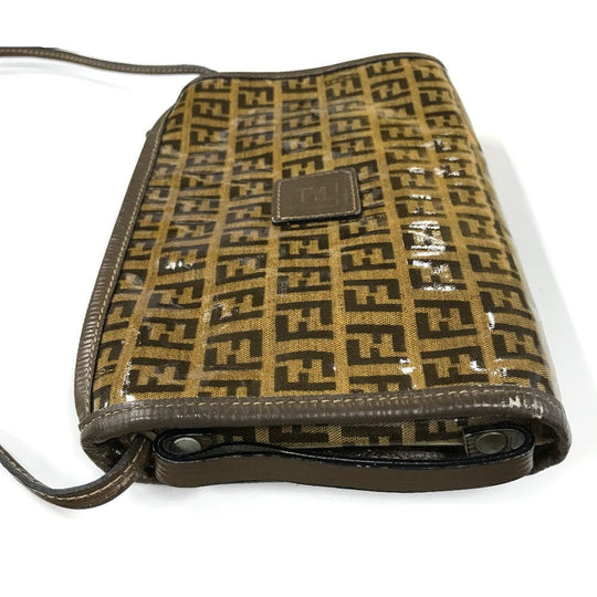 FENDI Shoulder Bag Plastics/Leather Brown Crossbody FF Zucca Pattern Women Used Authentic