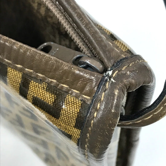 FENDI Shoulder Bag Plastics/Leather Brown Crossbody FF Zucca Pattern Women Used Authentic