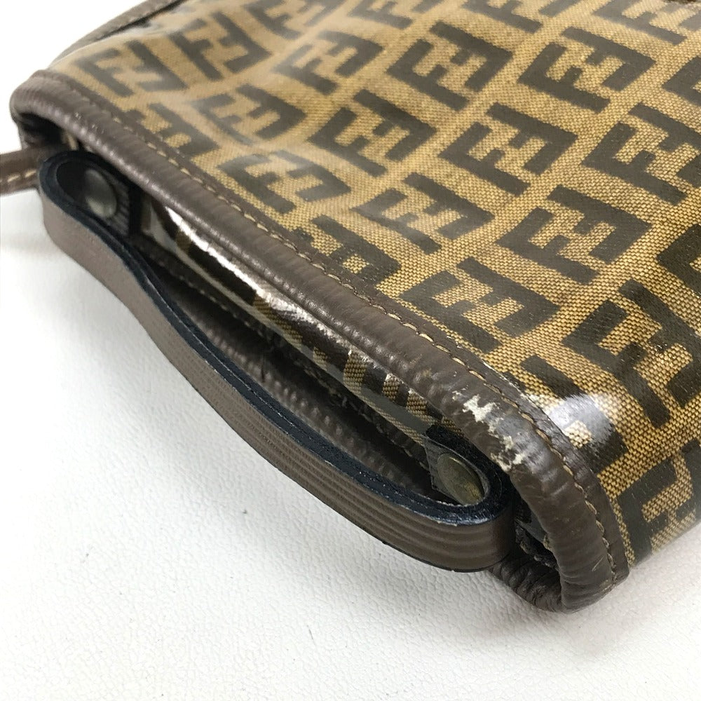 FENDI Shoulder Bag Plastics/Leather Brown Crossbody FF Zucca Pattern Women Used Authentic