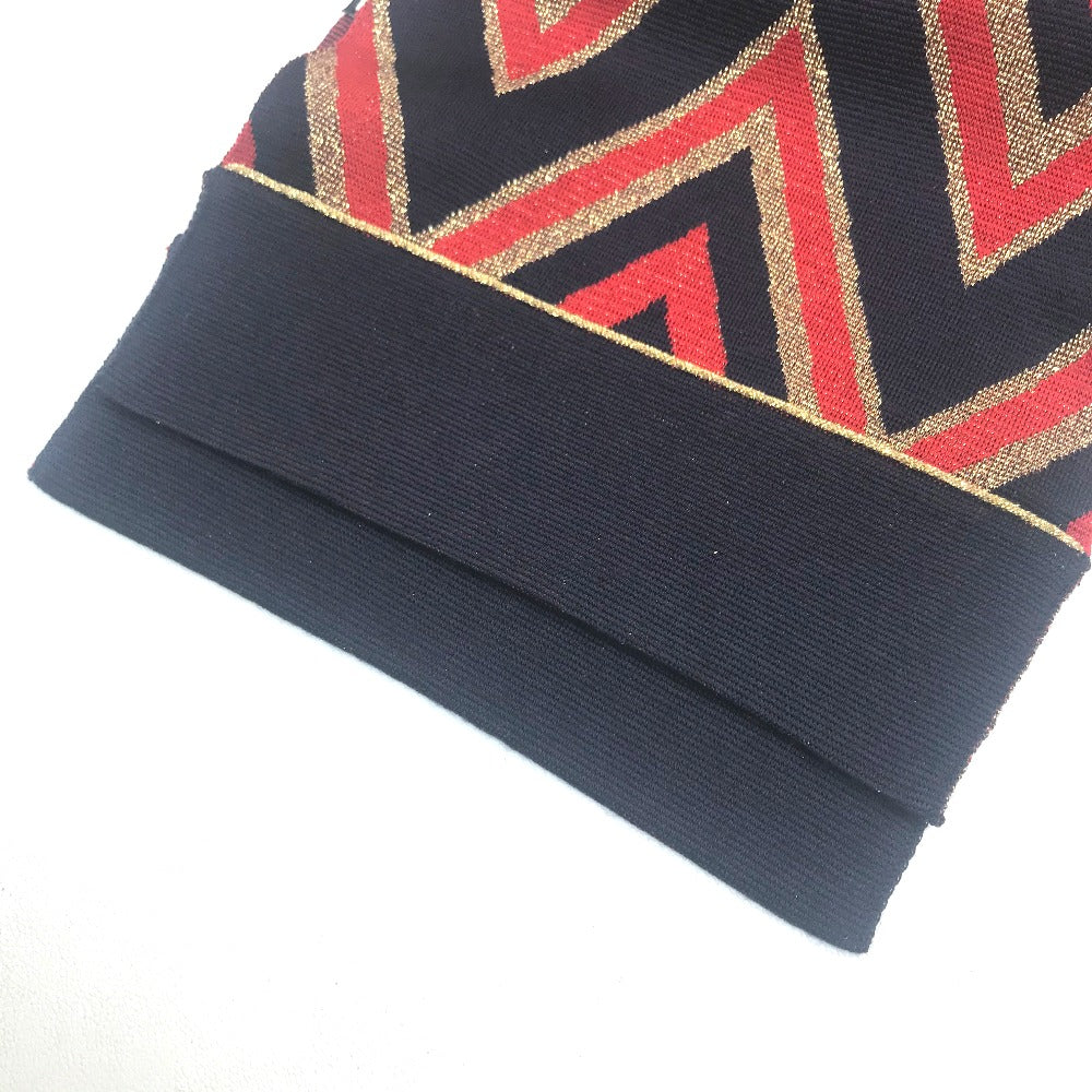 GUCCI Scarf wool Navy x Gold x Red V line mens Used Authentic