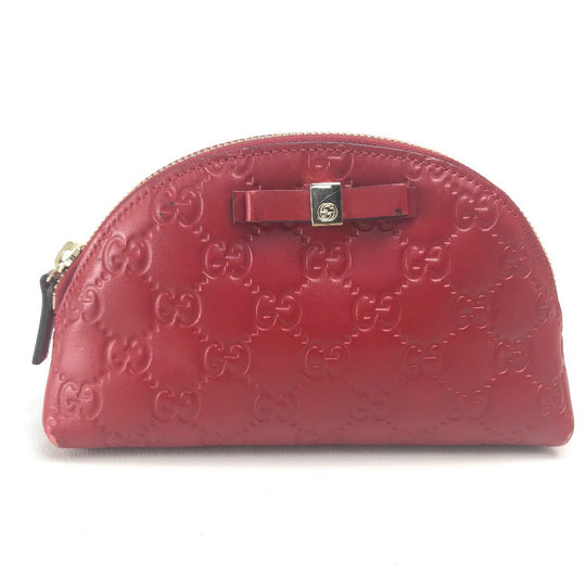 GUCCI Cosmetics Pouch 431409 leather Red Makeup pouch Cosmetic pouch Gucci Shima Ribbon Women Used Authentic