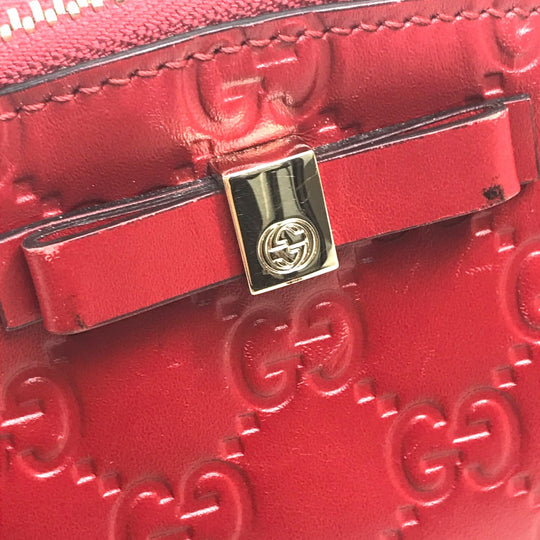 GUCCI Cosmetics Pouch 431409 leather Red Makeup pouch Cosmetic pouch Gucci Shima Ribbon Women Used Authentic