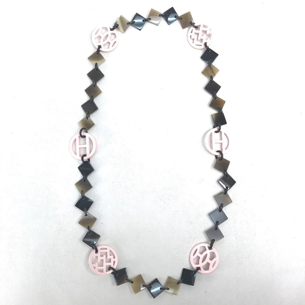 HERMES Necklace Buffalo horn Brown typex light pink HAVA Ava Women Used Authentic