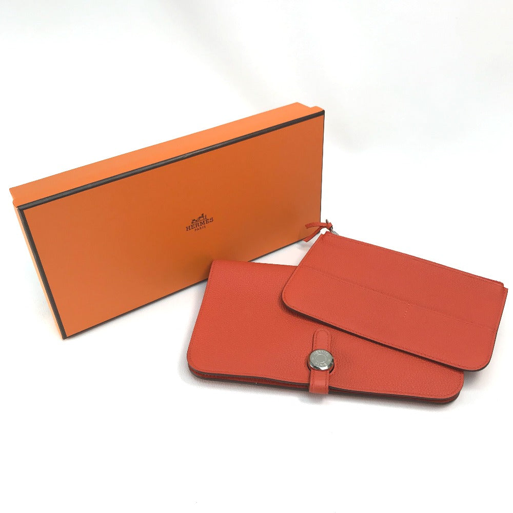 HERMES Long Wallet Purse Togo Orange red Dogon GM Dogon Duo unisex Secondhand Authentic
