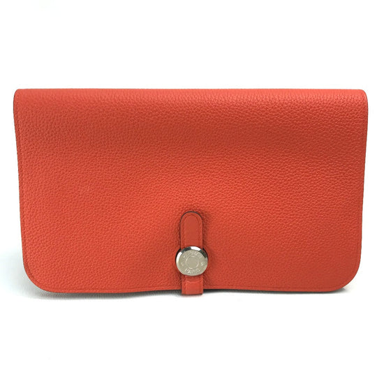 HERMES Long Wallet Purse Togo Orange red Dogon GM Dogon Duo unisex Secondhand Authentic