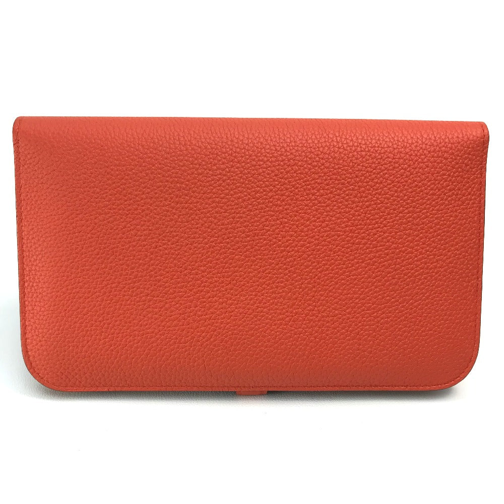 HERMES Long Wallet Purse Togo Orange red Dogon GM Dogon Duo unisex Secondhand Authentic