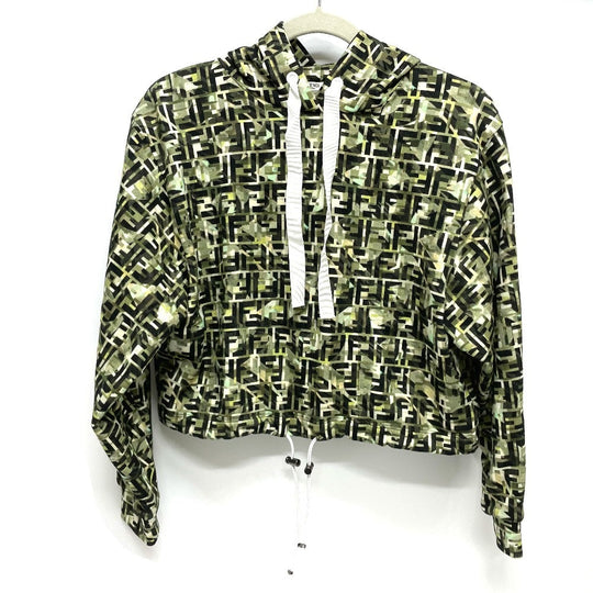 FENDI Hoodie FS7035 cotton green FF Zucca pullover Women XXS Used Authentic