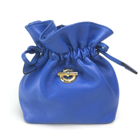 CELINE Pouch leather Blue x Gold Metal vintage logo Women Used Authentic