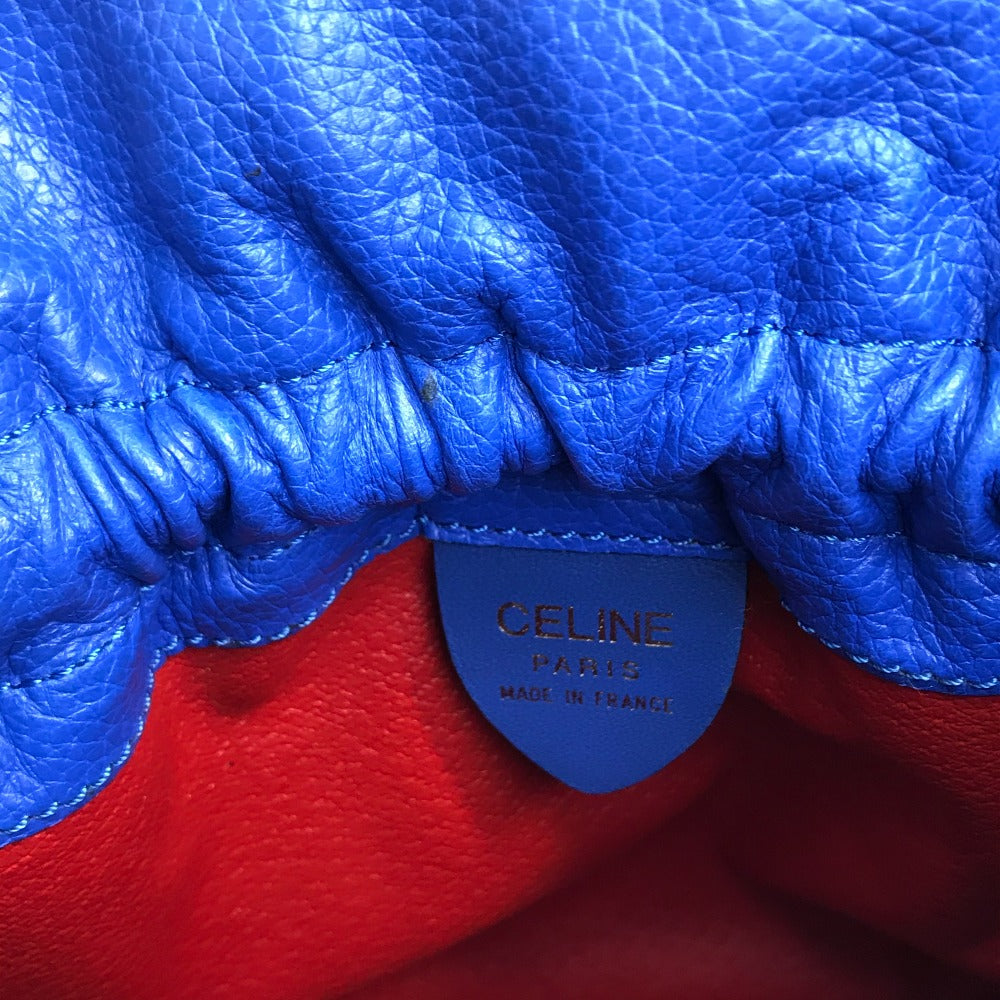 CELINE Pouch leather Blue x Gold Metal vintage logo Women Used Authentic