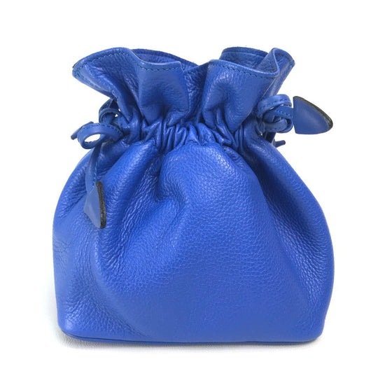 CELINE Pouch leather Blue x Gold Metal vintage logo Women Used Authentic