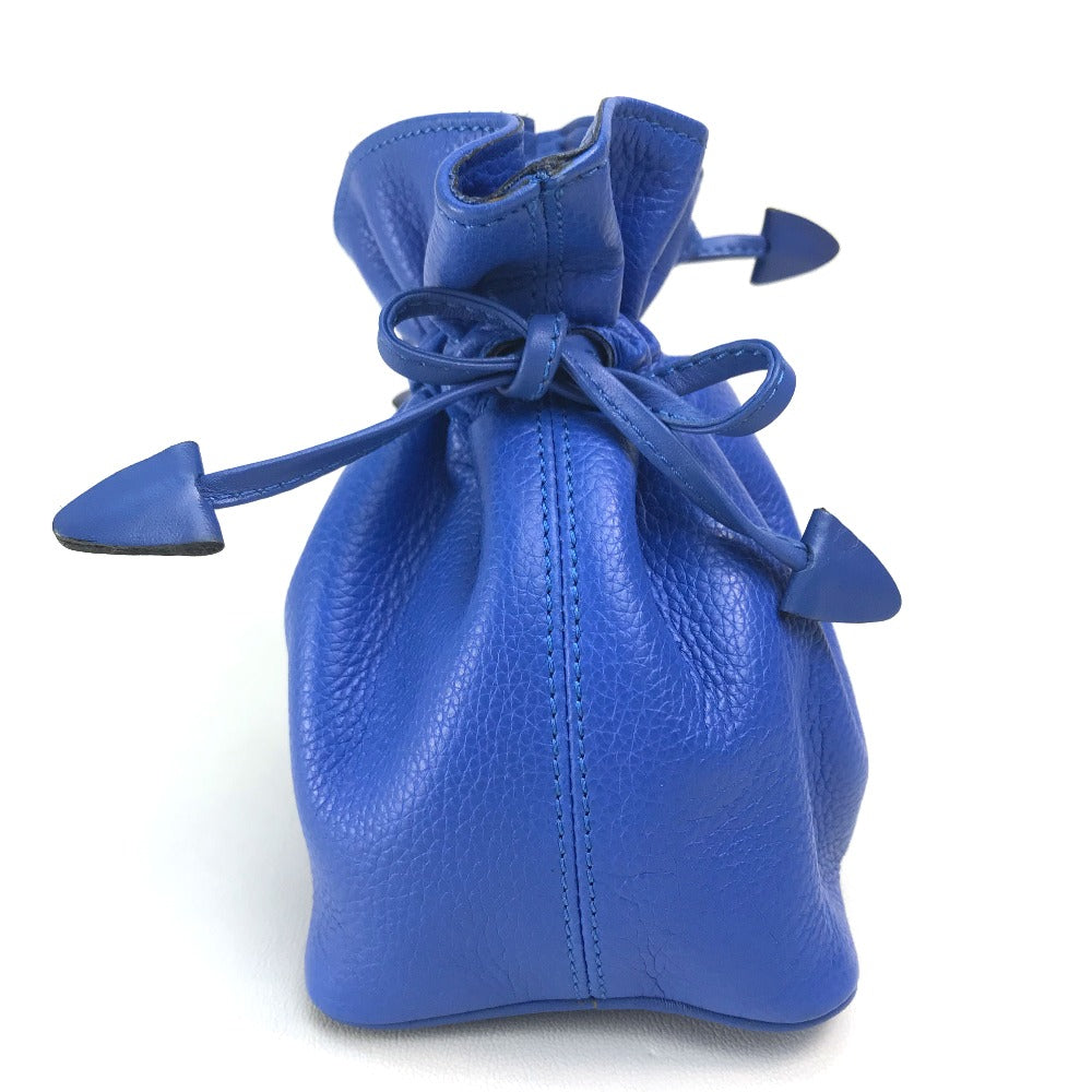 CELINE Pouch leather Blue x Gold Metal vintage logo Women Used Authentic