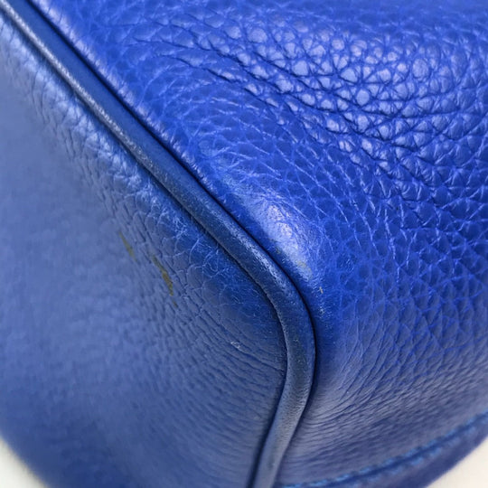 CELINE Pouch leather Blue x Gold Metal vintage logo Women Used Authentic