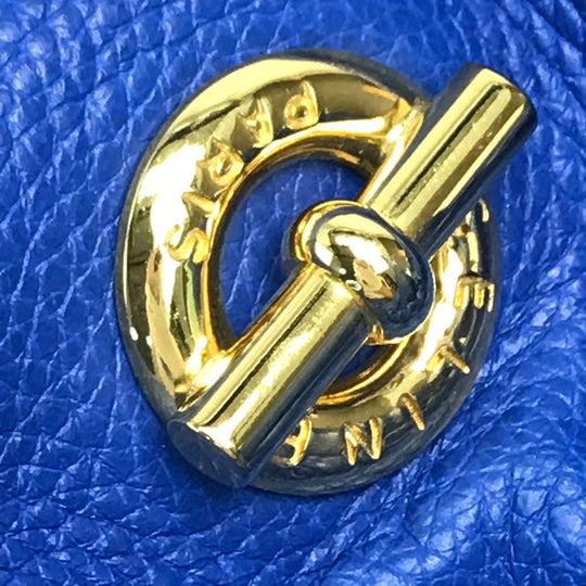 CELINE Pouch leather Blue x Gold Metal vintage logo Women Used Authentic
