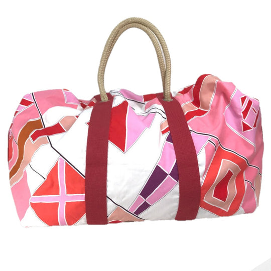 HERMES Tote Bag cotton Pink x Red type Beach bag Cabas Drapeaux au vent Women Used Authentic