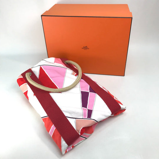 HERMES Tote Bag cotton Pink x Red type Beach bag Cabas Drapeaux au vent Women Used Authentic