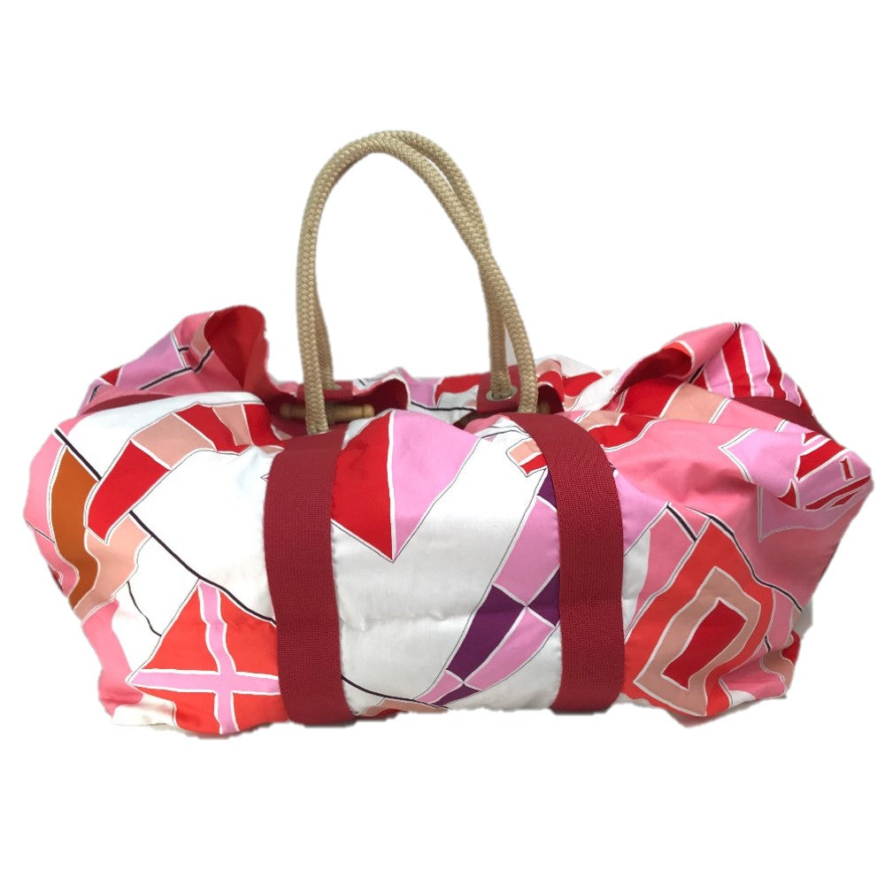 HERMES Tote Bag cotton Pink x Red type Beach bag Cabas Drapeaux au vent Women Used Authentic