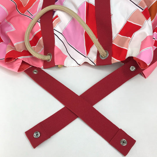 HERMES Tote Bag cotton Pink x Red type Beach bag Cabas Drapeaux au vent Women Used Authentic