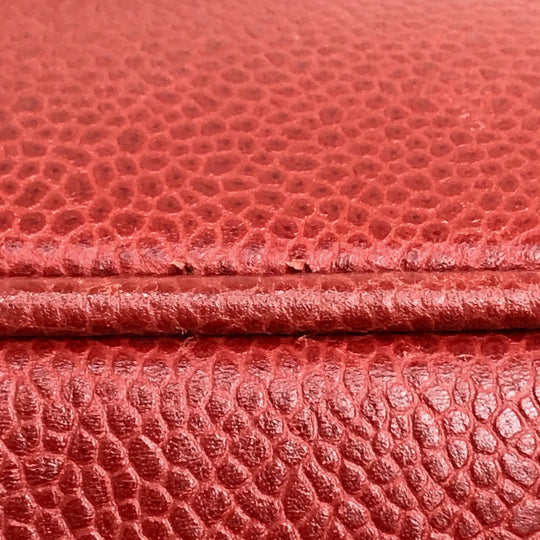 CHANEL Handbag Caviar skin Red x Gold Metal CC COCO Mark Horizontal Cosmetics Pouch Women Used Authentic