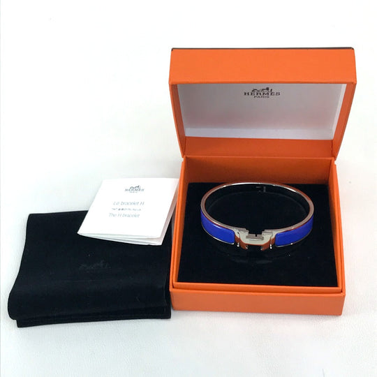 HERMES Bangle metal Blue / Silver Click crack PM Women Used Authentic
