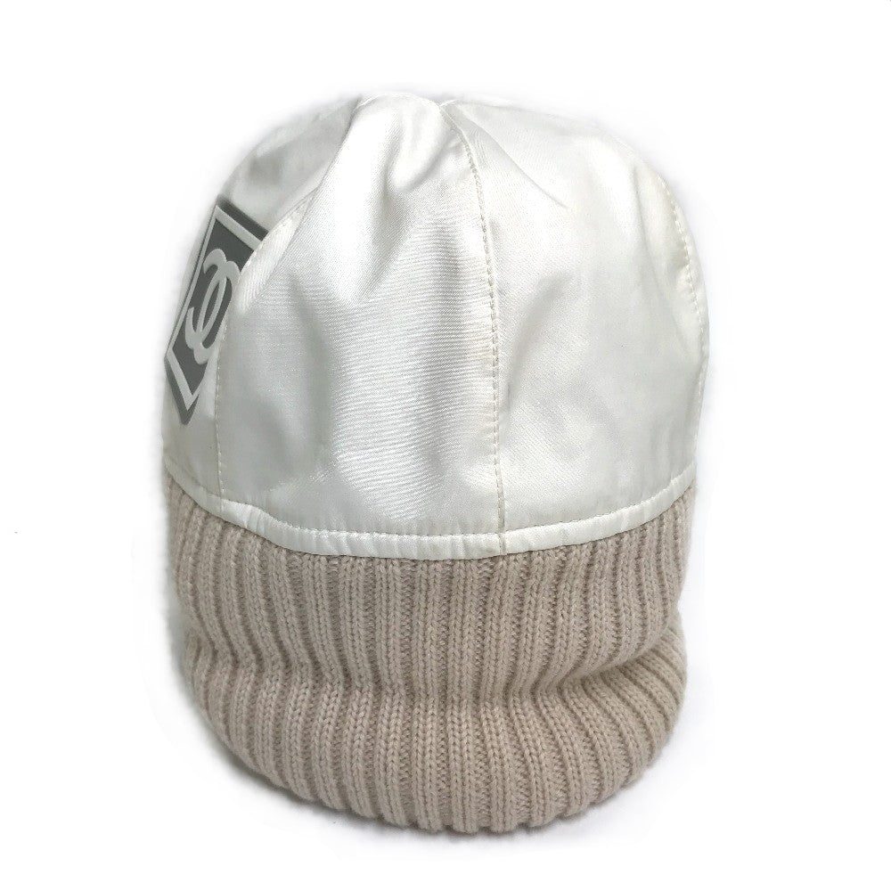 CHANEL Knit hat polyester Ivory / beige CC COCO Mark Sports line logo Women S Used Authentic
