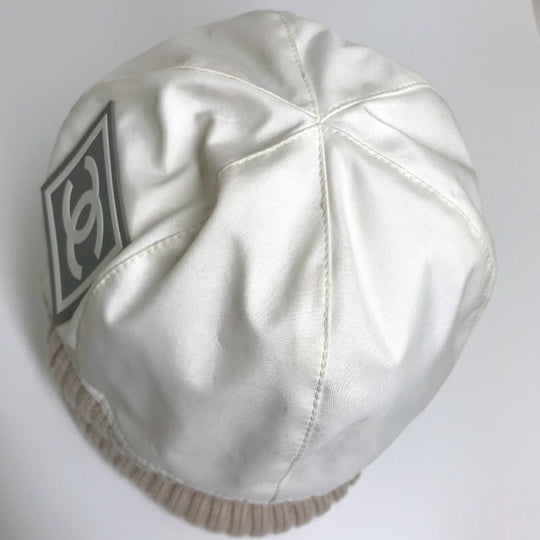 CHANEL Knit hat polyester Ivory / beige CC COCO Mark Sports line logo Women S Used Authentic