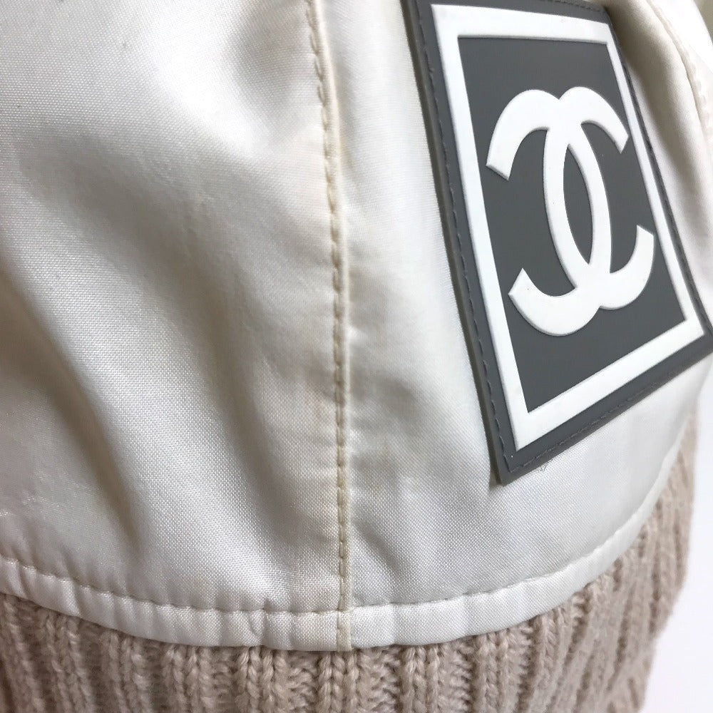 CHANEL Knit hat polyester Ivory / beige CC COCO Mark Sports line logo Women S Used Authentic
