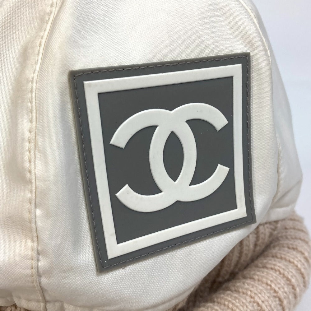CHANEL Knit hat polyester Ivory / beige CC COCO Mark Sports line logo Women S Used Authentic