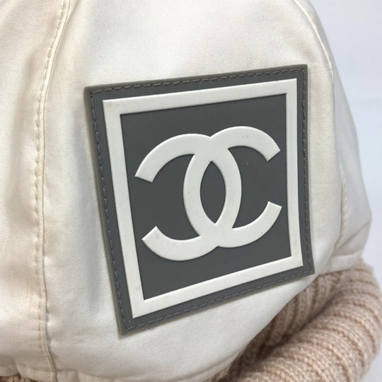 CHANEL Knit hat polyester Ivory / beige CC COCO Mark Sports line logo Women S Used Authentic