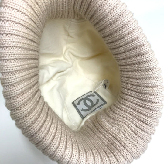 CHANEL Knit hat polyester Ivory / beige CC COCO Mark Sports line logo Women S Used Authentic