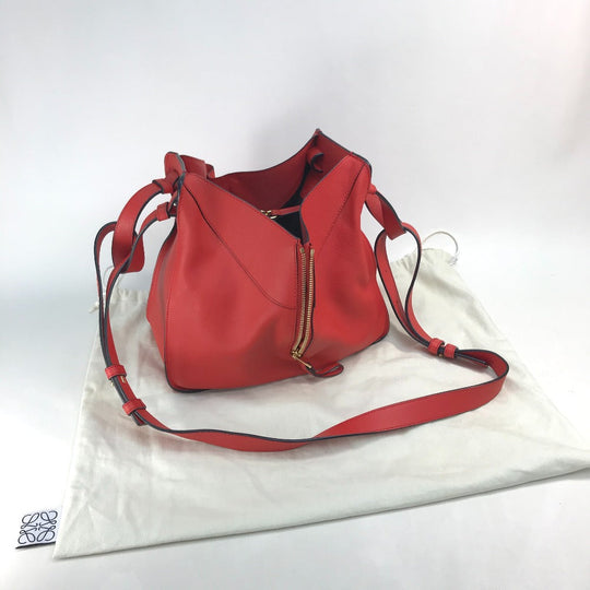 LOEWE Handbag 387.30.N60 leather Red Hammock small logo Women Used Authentic