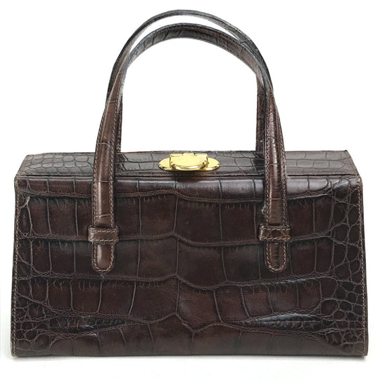 Furla Tote Bag Embossed leather Brown Embossing Women Used Authentic