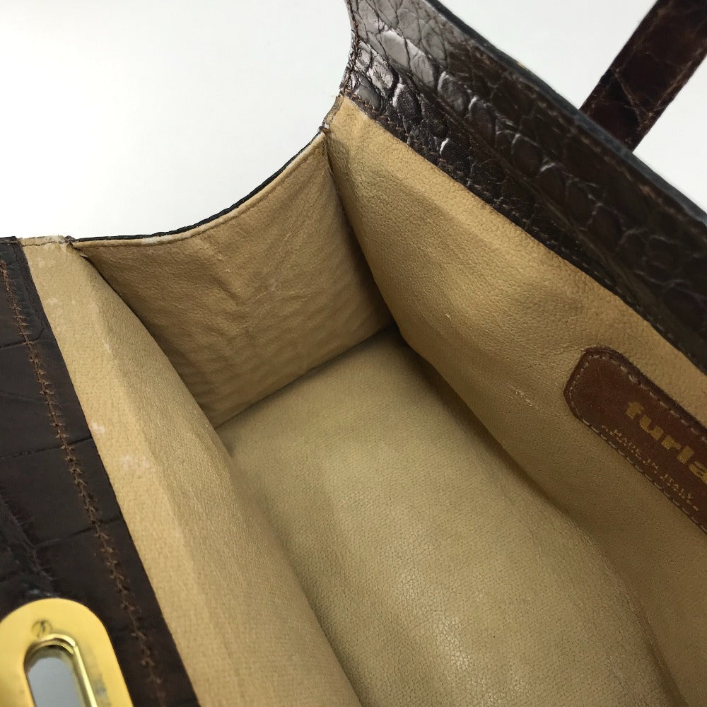 Furla Tote Bag Embossed leather Brown Embossing Women Used Authentic