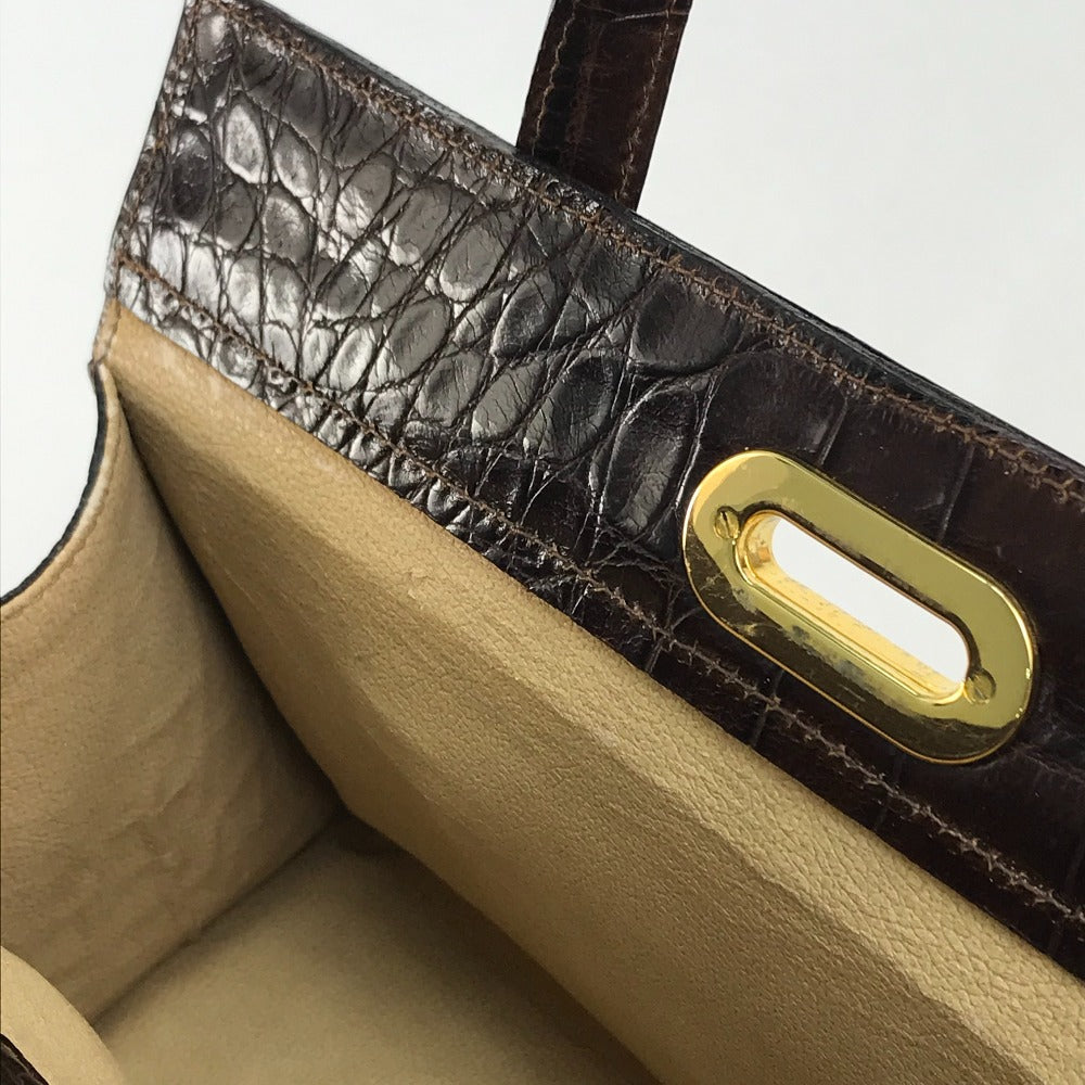 Furla Tote Bag Embossed leather Brown Embossing Women Used Authentic