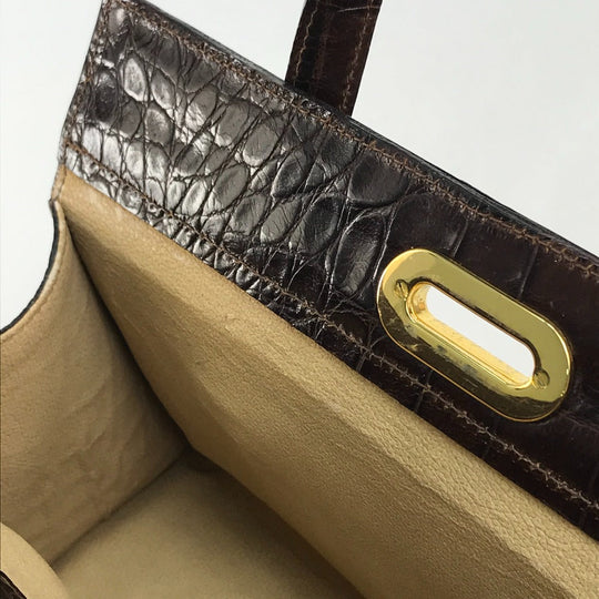Furla Tote Bag Embossed leather Brown Embossing Women Used Authentic