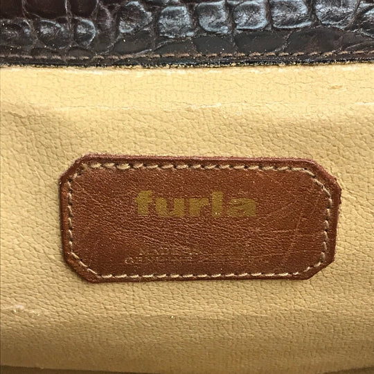 Furla Tote Bag Embossed leather Brown Embossing Women Used Authentic