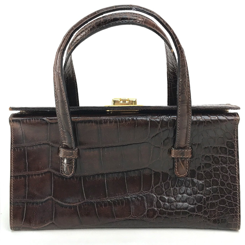Furla Tote Bag Embossed leather Brown Embossing Women Used Authentic
