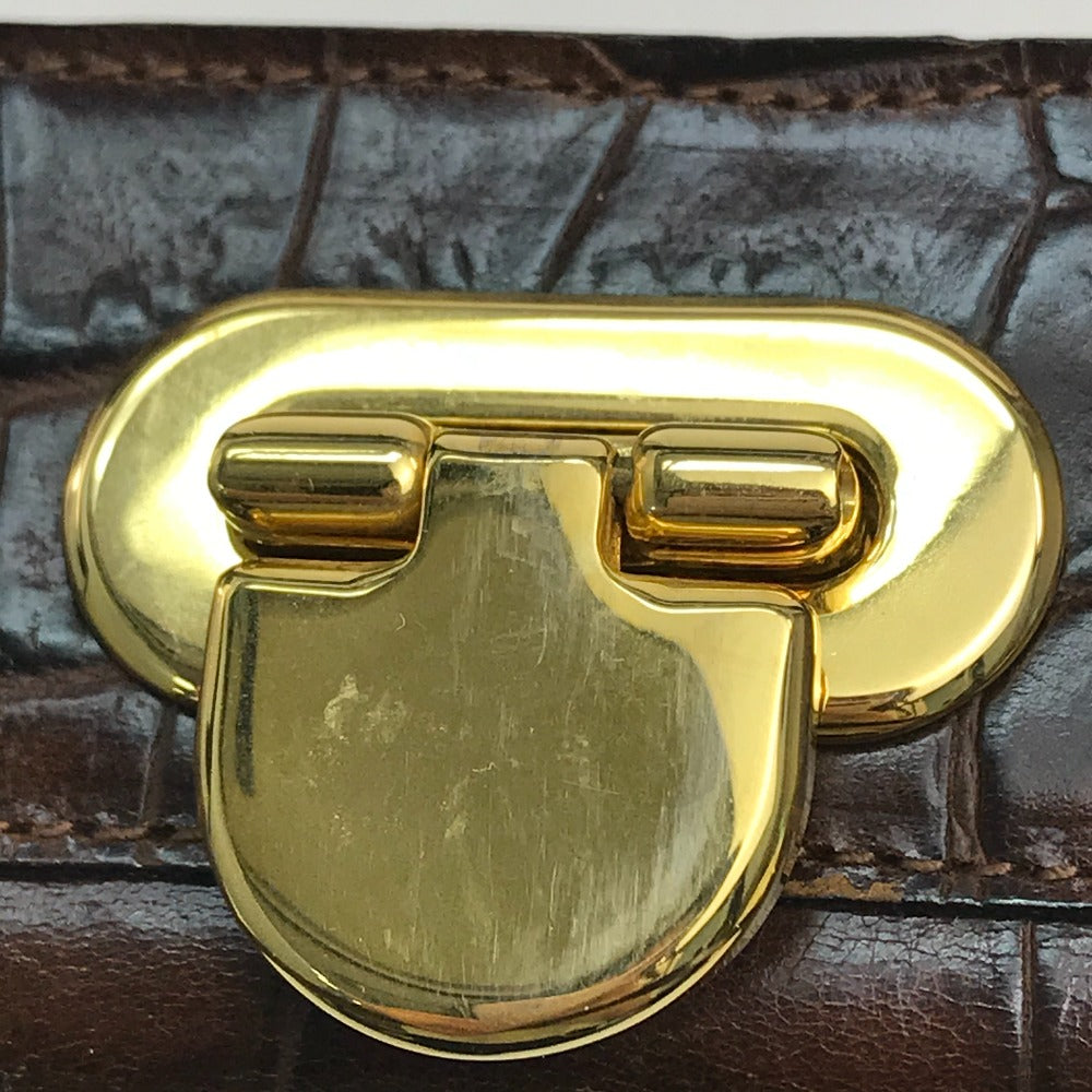 Furla Tote Bag Embossed leather Brown Embossing Women Used Authentic