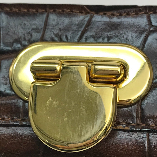 Furla Tote Bag Embossed leather Brown Embossing Women Used Authentic